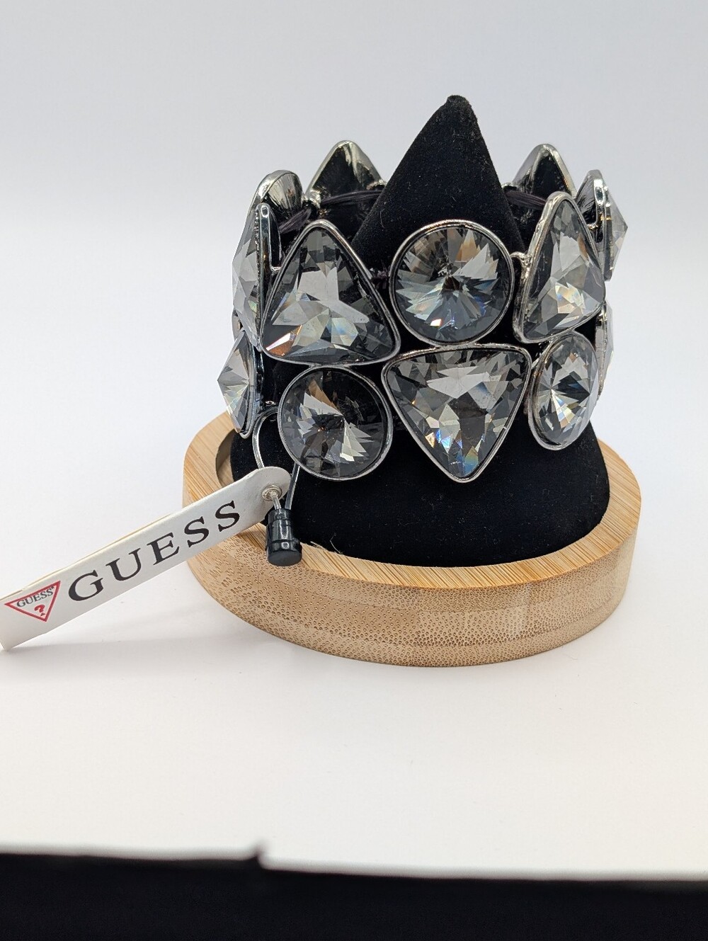 GUESS Black Bracelet with Large Clear Gem Accents